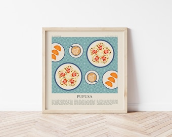 Pupusa food art poster, Square Food Print, Salvadoran cuisine art, Central American decor, Latin American kitchen print, El Salvador art
