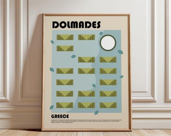 Druk artystyczny Dolmades, plakat Dolma, plakat z greckim jedzeniem, sztuka grecka, nowoczesna ściana kuchenna, sztuka do jadalni, plakat z Grecją, grecka sztuka kulinarna