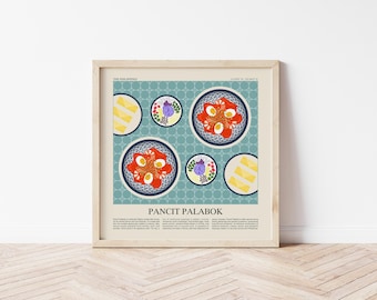 Pancit Palabok Art Print, Philippines Poster, Filipino Food Art, Modern Kitchen Wall Art, Restaurant Print, Food Poster, Square Food Poster
