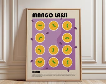 Mango Lassi Poster, Indian Drink Print, Indian Food Poster, Asian Food Poster, Modern Kitchen Wall Art, Restaurant Poster, Travel Poster