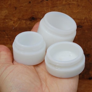 Set of 3 Vintage Milk Glass Cosmetic Jars – One Marked “Arden” – 1920-40s Vanity Pots – Old Dump Find – Vintage Bathroom Decor
