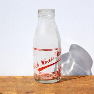 Vintage Half Pint Milk Bottle – Clock House Dairy Crowborough – United Glass Bottles  – 1950s Farmhouse Kitchen – Retro Dairy Collectible