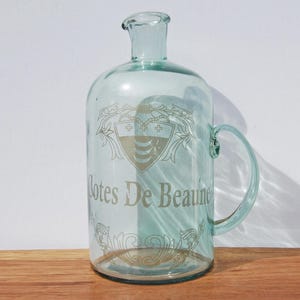 Large French Vintage Style Glass Pouring Bottle With Handle - Hand Blown Decanter - Vintage Style Jug - Display Glass Vase