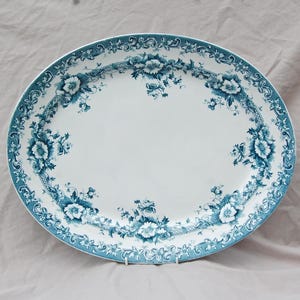 Antique Large Victorian Transferware Platter – K & G Devon Pattern – Blue Floral Ironstone, Circa 1883