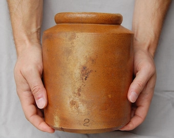 Antique Victorian Large Salt Glazed Stoneware Storage Jar – Hand Thrown Brown Crock – Circa 1880–1910