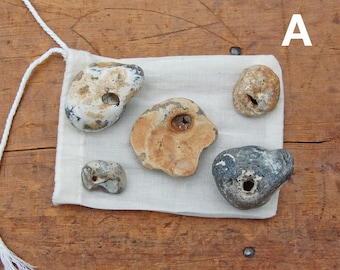 Set of 5 Small Hag Stones - Adder Stones - Fairy Stones - Holey Stones - Odin Stones - Witch Stones - Lucky Stones - Magic Stones