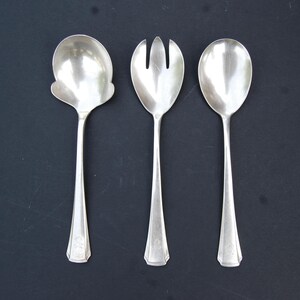 Set of 3 Art Deco Salad Servers - 1930s Original Wellner Monogrammed Silver Plated Buffet Serving Spoons - Vintage German Tableware