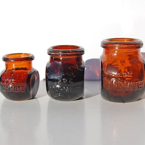 Frascos antiguos de Marmite en tamaños de 1 oz, 2 oz y 4 oz - Frasco antiguo de color ámbar - Utensilios de cocina antiguos