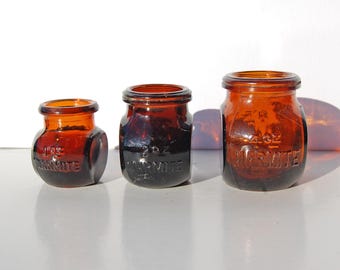 Vintage Marmite Jars In Sizes Of 1 oz, 2 oz & 4 oz - Old Amber Jar - Vintage Kitchenware