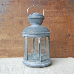 Vintage Metal Lantern Candle Holder – Rustic Grey Candle Lantern