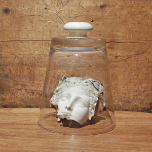 Vintage Glass Cloche with Victorian Ceramic Handle – Display Dome Bell Jar
