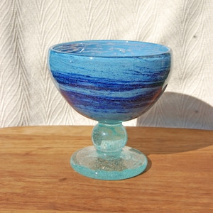 Splended Spainsh Swirl Glass Stemmed Bowl - Hand Made Display Bowl