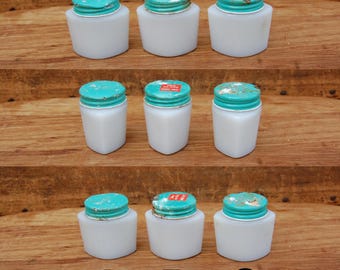 Vintage Pond’s Milk Glass Jar with Original Aqua Metal Lid – 1940s–1950s – Pots Embossed 'Pond's' on the Base  – Collectible Cosmetics Pot
