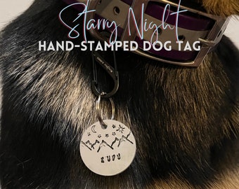 Starry Night - 1.25" Aluminum Dog Tag - Pet Tag - Collar Tag - Custom Hand Stamped Pet Collar ID Tag - Made in USA
