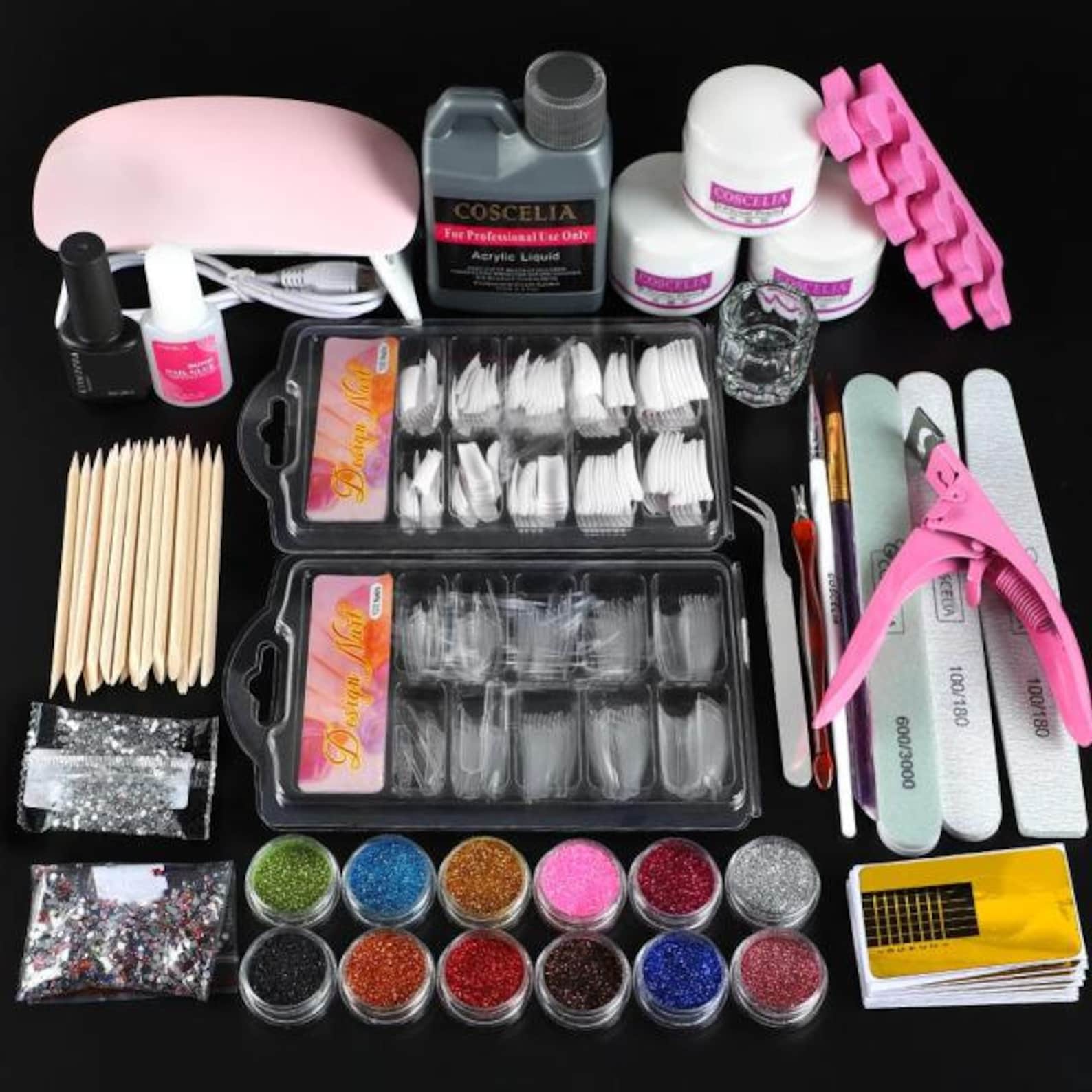 Pro Acrylic Nail Kit With Lamp Dryer Full Manicure Set For Etsy