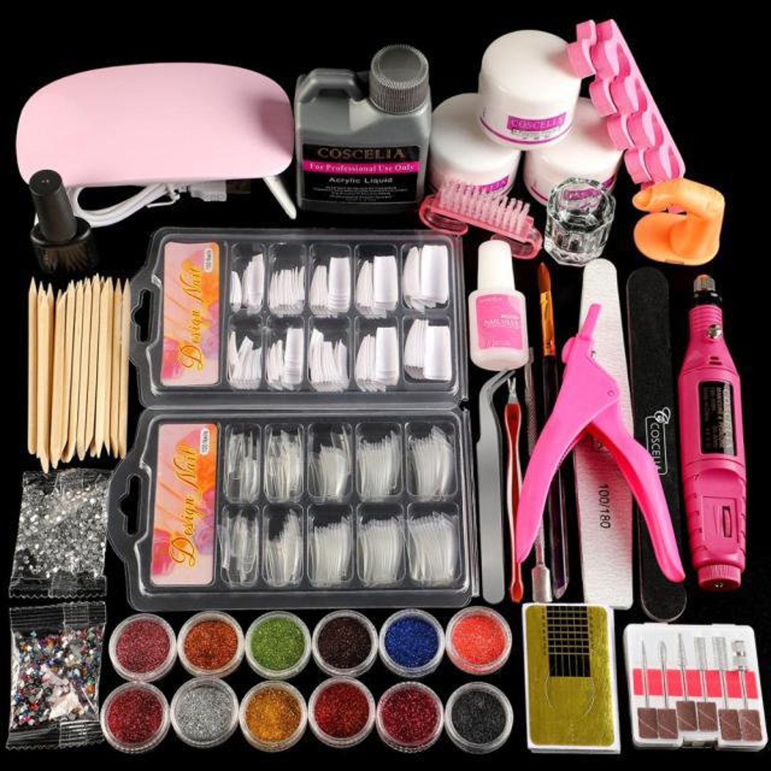 Pro Acrylic Nail Kit With Lamp Dryer Full Manicure Set For Etsy