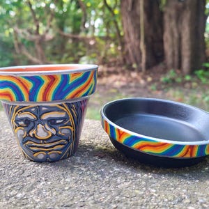 Hand-Painted Flower Pot & Saucer, Waterproof - Psychedelic Forest