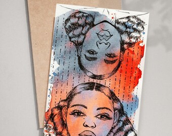 Gemini Aura Abstract Watercolor & Ink Black Woman Art Print