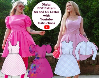 Digital PDF Pattern for Perfect Doll Dress and Jacket- Barbie Dress - Gingham Weird and Depression Barbie - 30 - 48 inch bust Sewing Pattern