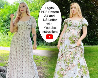 Digital PDF Pattern for Everyday Princess Dress -  30 - 48 in bust - Princess Seams - Empire Waist - Maxi Skirt - Fairy & Cottage core