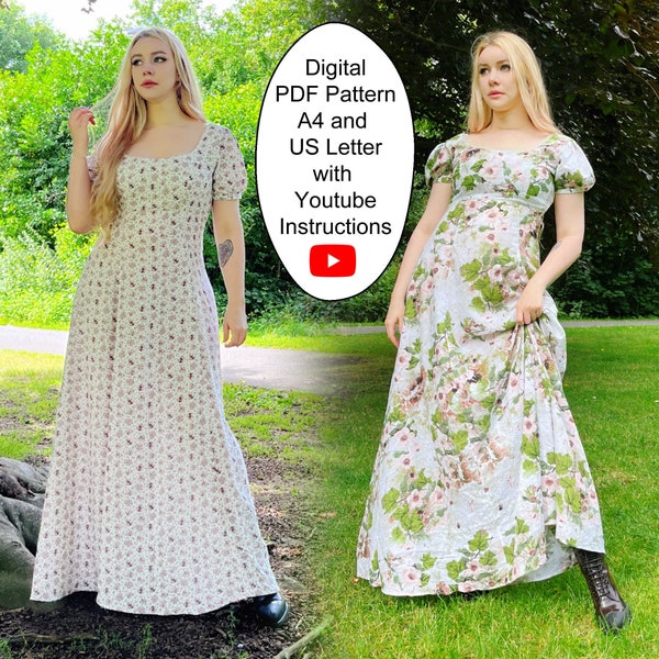 Digital PDF Pattern for Everyday Princess Dress -  30 - 48 in bust - Princess Seams - Empire Waist - Maxi Skirt - Fairy & Cottage core