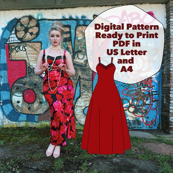 Digital Pattern - PDF - Rose Slip Dress - Bias Cut with Lace details and Youtube Video Instructions XS - XL