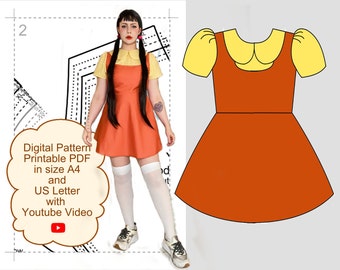 Patron numérique - PDF - Robe de poupée géante pour jeu télévisé - Patron de couture Costume d'Halloween XS - XXL