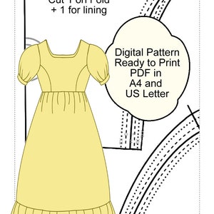 Digital Pattern PDF Perfect Picnic Dress Princess Seam Empire Bodice, Maxi Length Skirt, Pockets, Puff Sleeves and Ruffle XS XXL image 3