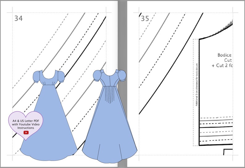 Digital PDF Pattern for Regency Dress Ball Gown Double Dart Bodice Empire Waist image 3