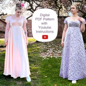 Digital PDF Pattern for Regency Dress Ball Gown Double Dart Bodice Empire Waist image 1