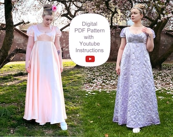 Digital PDF Pattern for Regency Dress - Ball Gown - Double Dart Bodice - Empire Waist