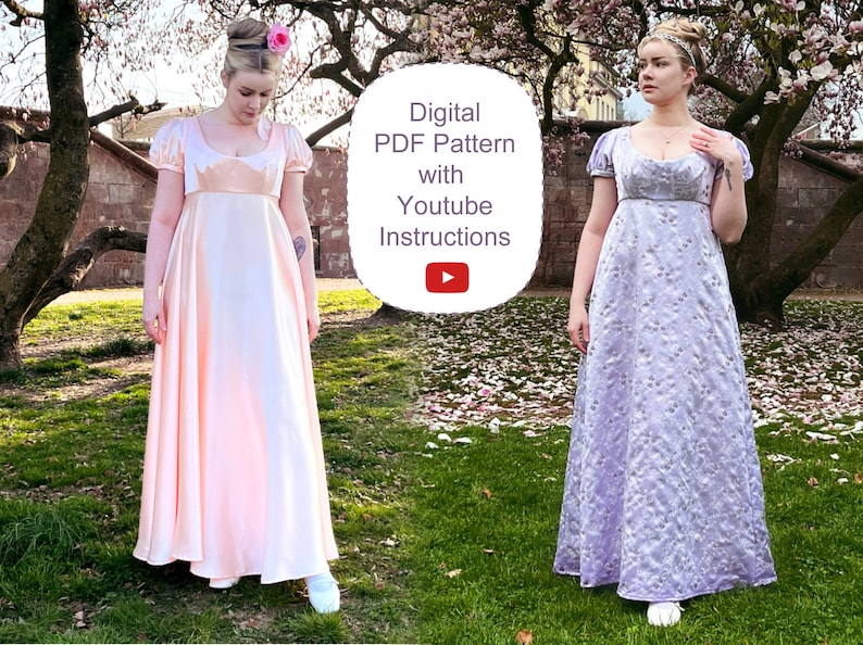 Digital PDF Pattern for Regency Dress Ball Gown Double Dart Bodice Empire Waist image 1