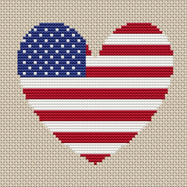 July 4th Heart Cross-stitch Pattern, Instant Digital Download