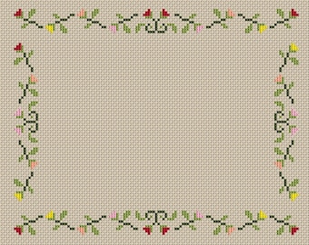 Flower Border 8x10 PDF Cross-stitch Pattern, Instant Digital Download