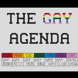 Gay Agenda Cross-stitch, Instant PDF Digital Download