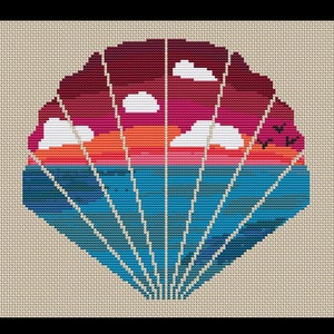 Seashell Ocean Sunset PDF Cross-stitch Pattern, Instant Digital Download
