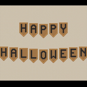 Happy Halloween Banner PDF Cross-stitch Pattern, Instant Digital Download