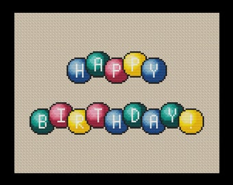 Happy Birthday Bubbles PDF Cross-stitch Pattern, Instant Digital Download