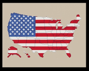 USA Map Flag Cross-stitch, Digital PDF Instant Download