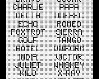 NATO Phonetic Alphabet PDF Cross-stitch, Instant Digital Download