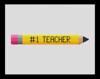 Number One Teacher Pencil Cross-stitch, Made-To-Order