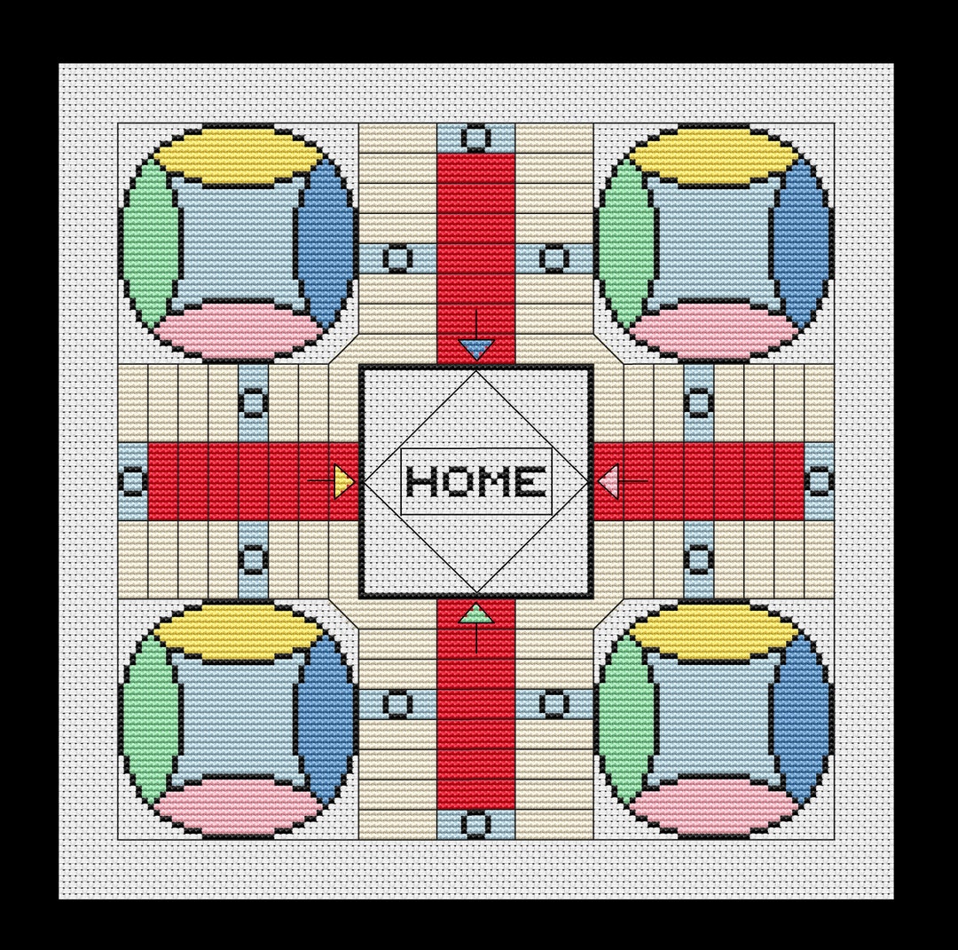 Parcheesi Game Board PDF Crossstitch Pattern, Instant Digital Download