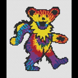 Grateful Dead Tie-Dye Bear Cross-stitch, DIY Kit