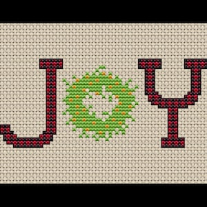 Joy with Wreath PDF Cross-stitch Pattern, Instant Digital Download