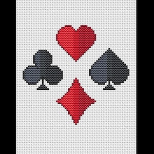 Pokerkaart past bij pdf-kruissteekpatroon, directe digitale download