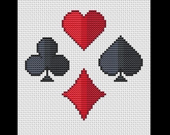 Poker Card Suits PDF Cross-stitch Pattern, Instant Digital Download