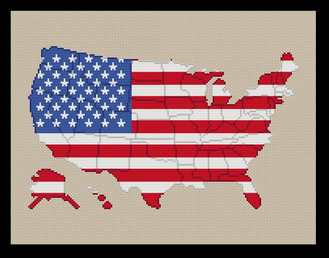 アメリカ地図・国旗クロスステッチ、DIYキット - Etsy 日本