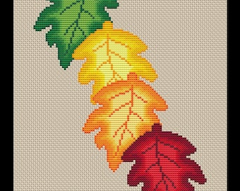 Kit de punto de cruz DIY en cascada de hojas de otoño