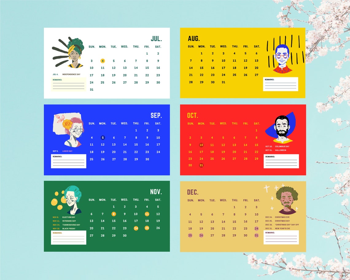 Editable Printable Calendar 2022 With Holidays Colorful Canva Etsy