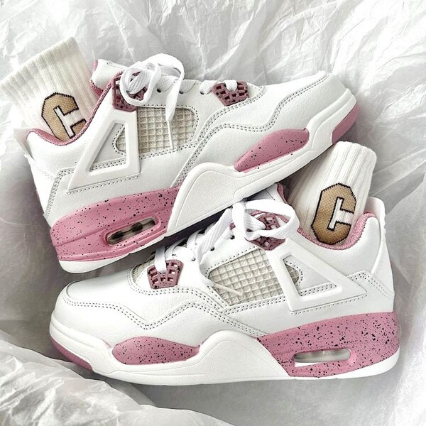 Air Jordan 4 Weiß Pink Oreo, Damen und Herren Schuhe, Unisex Sneaker, Unisex Schuhe